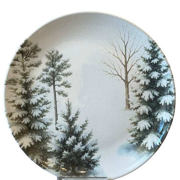 Christmas Pine Tree Salad Plates 8in Green White Made in Brazil Set of 4 NEW - Picture 2 of 12